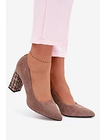 Semišové lodičky na podpatku světle hnědé model 22091824 - SERGIO LEONE Semišové lodičky na podpatku světle hnědé model 22091824 - SERGIO LEONE