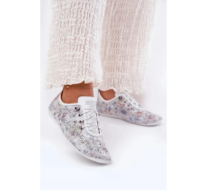 Dámské polobotky z přírodní kůže se vzorem Artiker – bílé Dámské polobotky z přírodní kůže se vzorem Artiker – bílé