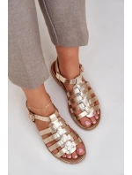 Kožené Sandály Na Plochém Podpatku Zazoo model 21682317 Zlaté - Boto Kožené Sandály Na Plochém Podpatku Zazoo model 21682317 Zlaté - Boto