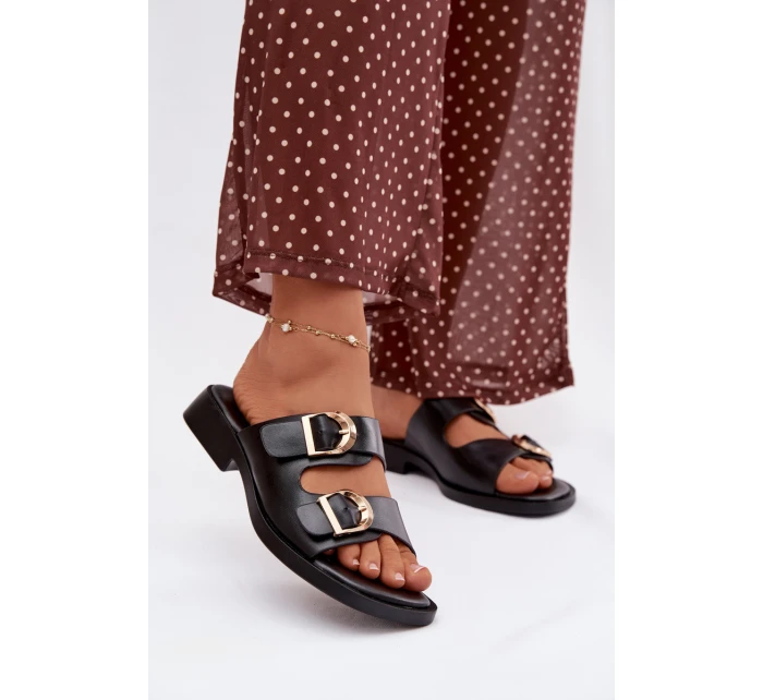 Dámské pantofle se zlatými sponami Černé model 21919167 - Boto