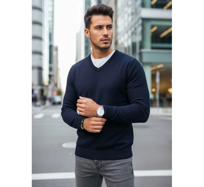Pánský tmavě modrý svetr s výstřihem Dstreet model 21993987 - FashionStreet