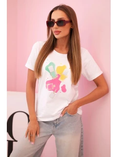 Dámská pruhovaná blůza s V výstřihem a krátkým rukávem béžová