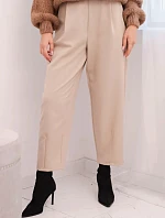 Dámské kalhoty s vysokým pasem a sklady béžové
