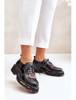 Lakované dámské polobotky na šněrování Artiker model 21672048 Černé - Boto