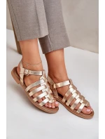 Kožené Sandály Na Plochém Podpatku Zazoo model 21682317 Zlaté - Boto Kožené Sandály Na Plochém Podpatku Zazoo model 21682317 Zlaté - Boto