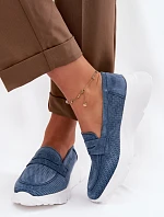 Dámské mokasíny z přírodního semiše na platformě Vinceza 79626 tmavě modré