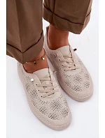 Kožené Ažurové Dámské Polobotky model 22101360 Béžové - S.Barski Kožené Ažurové Dámské Polobotky model 22101360 Béžové - S.Barski