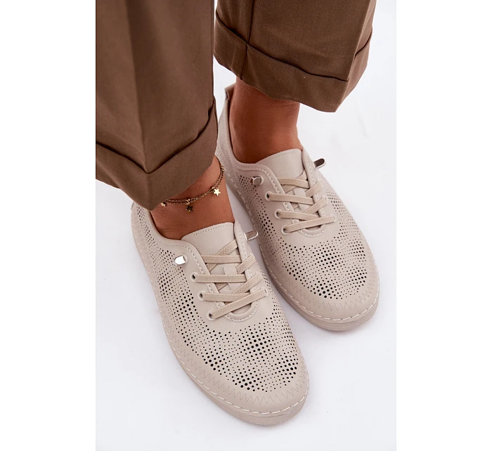 Kožené Ažurové Dámské Polobotky model 22101360 Béžové - S.Barski Kožené Ažurové Dámské Polobotky model 22101360 Béžové - S.Barski