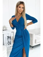 404-4 Třpytivé dlouhé šaty s výstřihem a rozparkem na nohou - MARINE se třpytkami 404-4 Třpytivé dlouhé šaty s výstřihem a rozparkem na nohou - MARINE se třpytkami