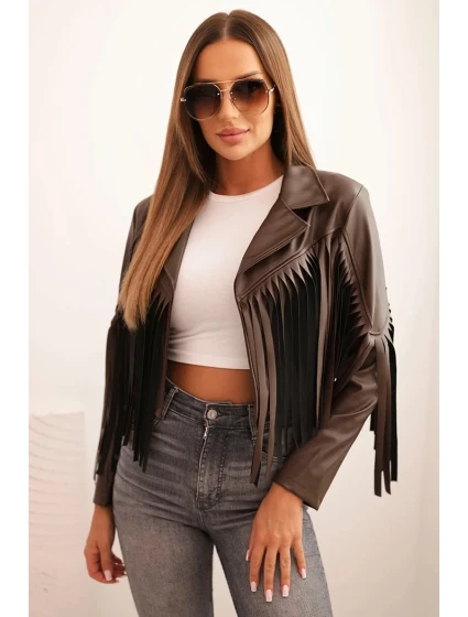 Dámská bunda z eko kůže s třásněmi v boho stylu hnědá Dámská bunda z eko kůže s třásněmi v boho stylu hnědá