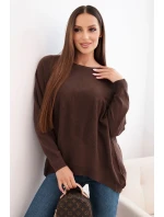 Dámský svetr s delším zadním dílem a  hnědý model 21731266 - K-Fashion