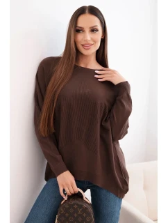 Dámský svetr s delším zadním dílem a  hnědý model 21731266 - K-Fashion