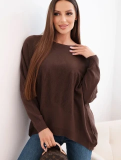 Dámský svetr s delším zadním dílem a  hnědý model 21731266 - K-Fashion