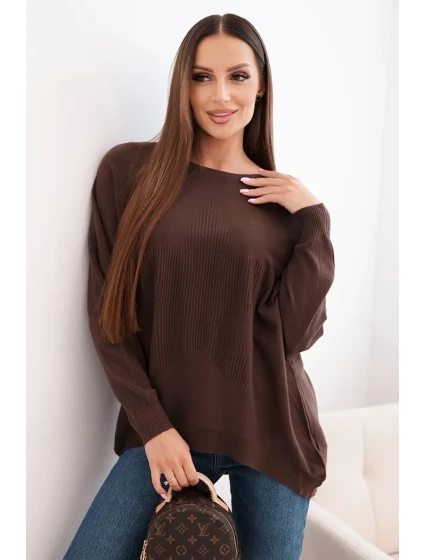 Dámský svetr s delším zadním dílem a  hnědý model 21731266 - K-Fashion