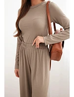 Dámský viskózový komplet s blůzou a širokými kalhotami fango