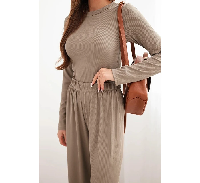 Dámský viskózový komplet s blůzou a širokými kalhotami fango