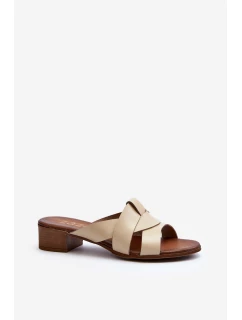 Zazoo 40236 Kožené Dámské Žabky Na Nízkém Podpatku Bežové