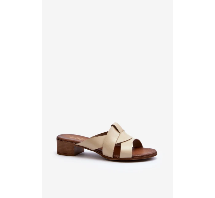 Zazoo 40236 Kožené Dámské Žabky Na Nízkém Podpatku Bežové