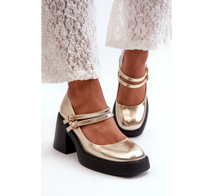 Eko Kožené Lodičky Na Masivním Podpatku Zlaté Halmina