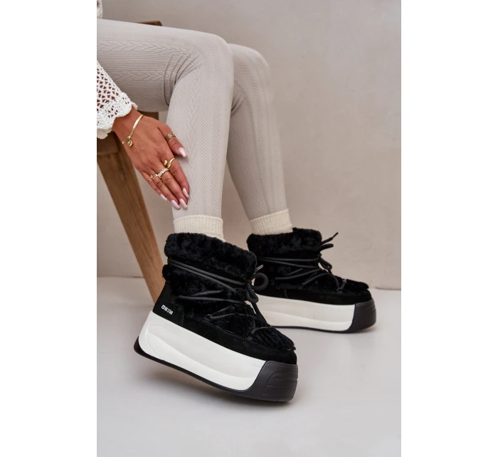 Dámské Kožené Sněhule Na Silné Podešvi S Kožešinou Big Star OO274A206 Černé