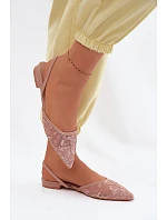 Síťované sandály s krajkou na nízkém podpatku Špinavě růžové model 22125530 - Boto