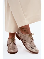 Kožené dámské polobotky s otvory na nízkém podpatku Zazoo 4156 Zlaté