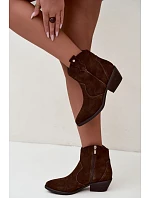 Dámské kožené kotníkové boty na podpatku Big Star model 22349479 Camel - Big Star Shoes
