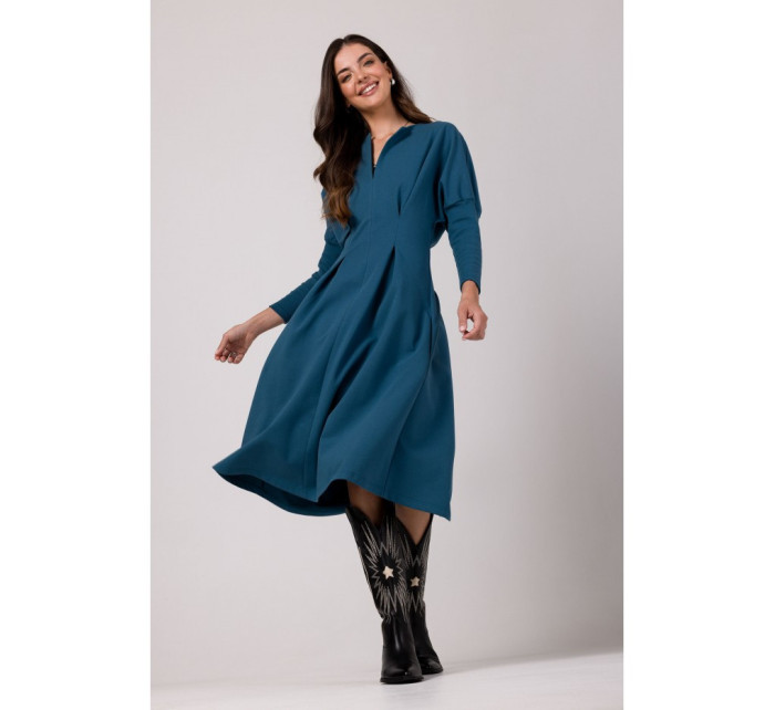 Rozšířené šaty se pasem  modré model 18914906 - BeWear