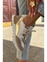 Dámské kožené polobotky sneakers Artiker – béžovo/zlaté