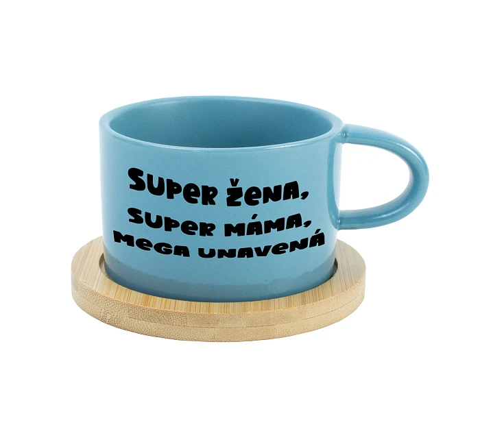 SUPER ŽENA, SUPER MÁMA, MEGA UNAVENÁ. - modrý hrníček makronka 200 ml SUPER ŽENA, SUPER MÁMA, MEGA UNAVENÁ. - modrý hrníček makronka 200 ml