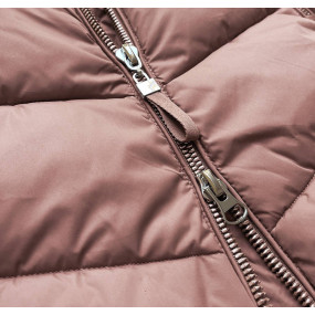 Dlouhá dámská prošívaná zimní bunda ve starorůžové barvě (7689)