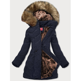 Tmavě modrá dámská zimní bunda s kapucí (M-21308)