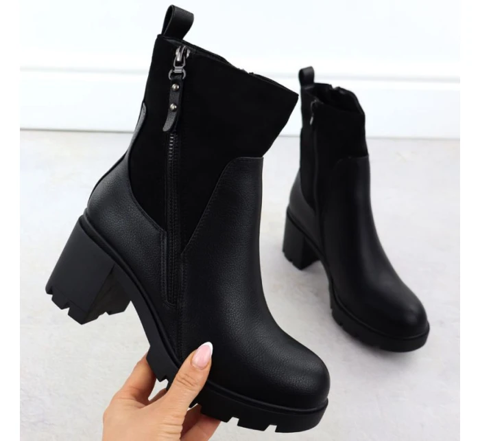 Dámské zateplené boty na podpatku se zipem černé M.Daszynski 23108