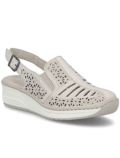 Dámské béžové kožené sandály na platformě Rieker 48763-60