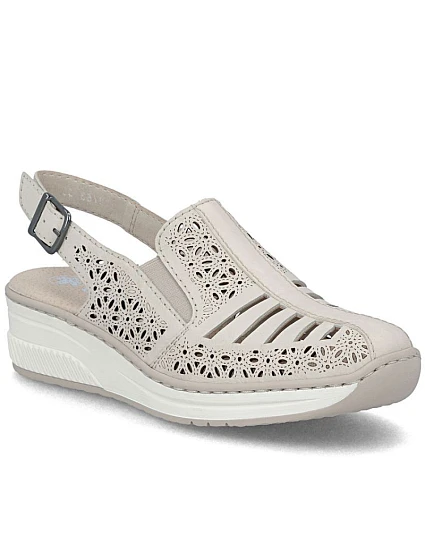 Dámské béžové kožené sandály na platformě Rieker 48763-60