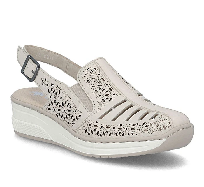 Dámské béžové kožené sandály na platformě Rieker 48763-60