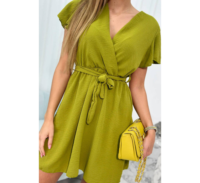 Šaty s vrstveným výstřihem oliva