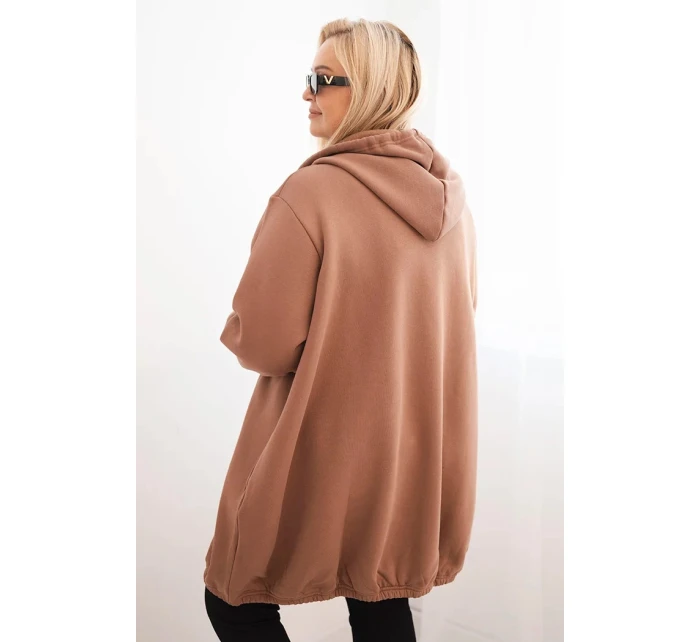 Dámská mikina Plus Size zateplená s kapucí a zipem hnědá Dámská mikina Plus Size zateplená s kapucí a zipem hnědá