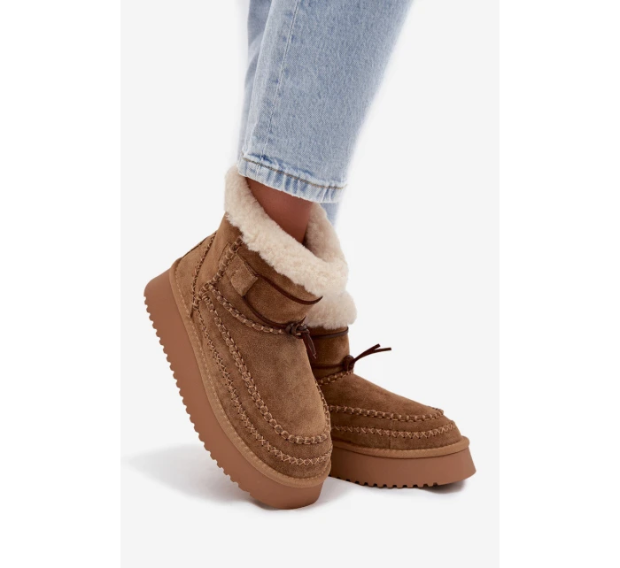 Semišové dámské zimní boty s ozdobnými prošitími Big Star SS274373 Camel Semišové dámské zimní boty s ozdobnými prošitími Big Star SS274373 Camel