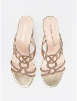 Originální  nazouváky zlaté dámské na širokém podpatku