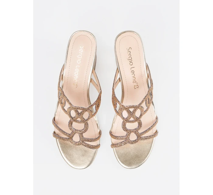 Originální  nazouváky zlaté dámské na širokém podpatku