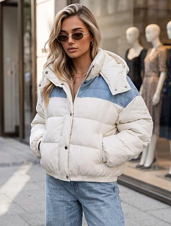 Dámská prošívaná péřová bunda s kapucí v barvě ecru FashionStreet TY6086