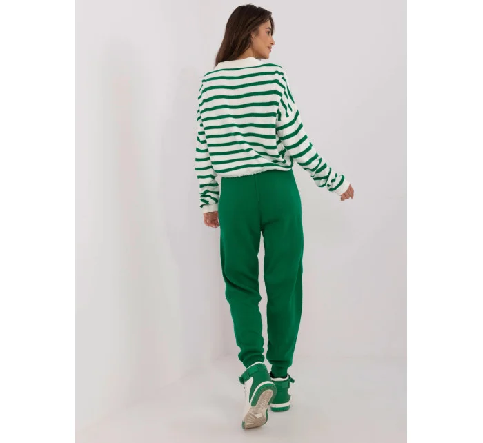 Zeleno/ecru úpletový dámský pruhovaný komplet (0610)