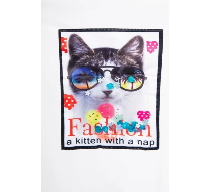 Šaty s 3D grafikou kočky ecru Šaty s 3D grafikou kočky ecru