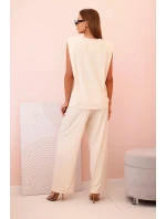 Dámský komplet z viskózy bez rukávů a rovnými kalhotami světlý béžový Dámský komplet z viskózy bez rukávů a rovnými kalhotami světlý béžový