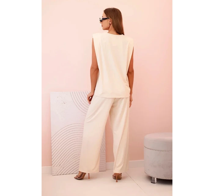 Dámský komplet z viskózy bez rukávů a rovnými kalhotami světlý béžový Dámský komplet z viskózy bez rukávů a rovnými kalhotami světlý béžový