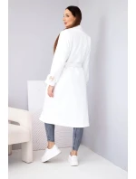 Dámský kabát s páskem a zlatými přezkami ecru