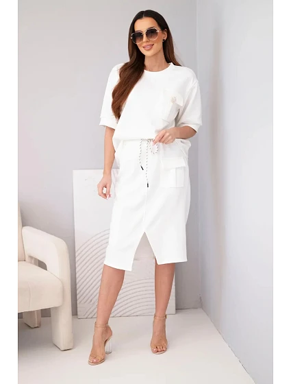 Dámský máslový komplet s halenkou a midi sukní ecru