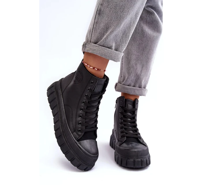 Zateplené kožené tenisky se zipem Big Star MM274625 černé