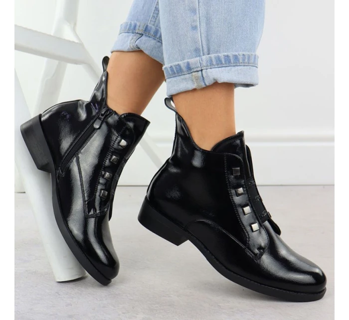 Dámské černé lakované kozačky S.Barski HY52-527 Dámské černé lakované kozačky S.Barski HY52-527